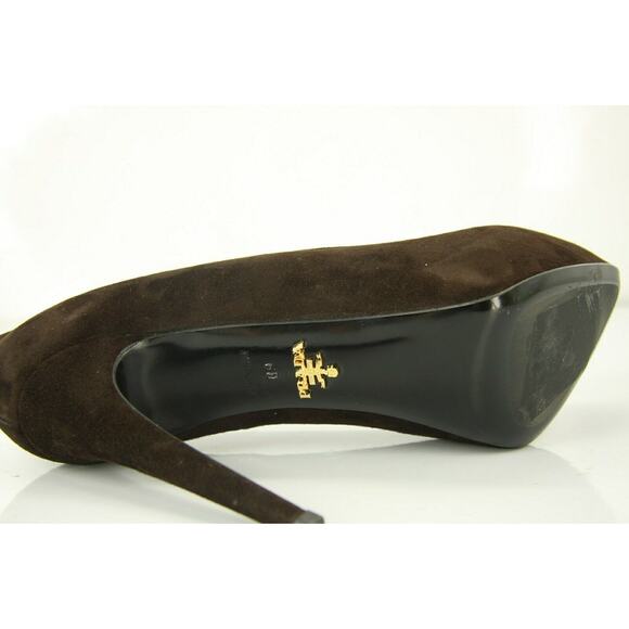 Prada Classic Brown Suede Leather Hidden Platform Heel Pump Pointy Toe NIB - Picture 10 of 10